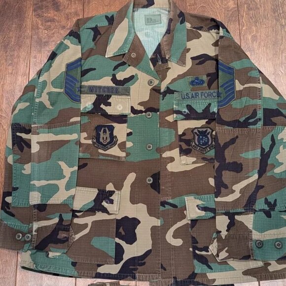 AIR FORCE Hot Weather Coat Woodland Camo Combat Large Short Patches Pants Medium - Picture 4 of 8